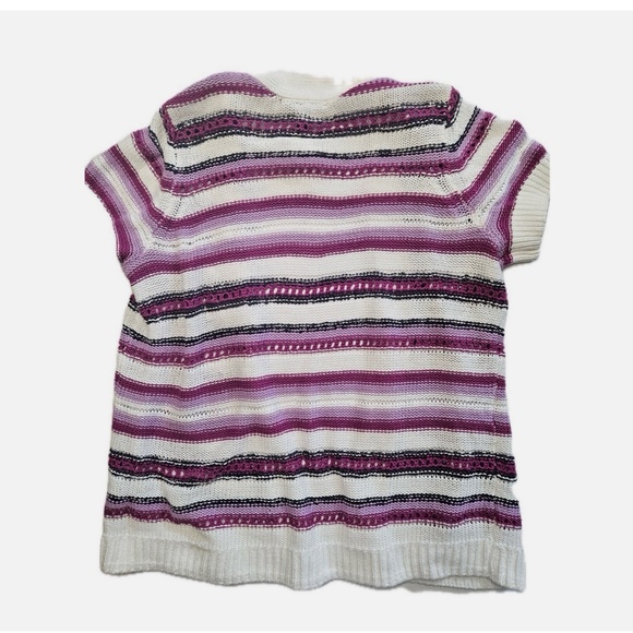 Lane Bryant Cardigan Sweater Womens 10/12 Purple Striped Open Front Short Sleeve - Picture 7 of 10
